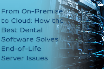 Old server room, with text overlay that reads "From on-premise to cloud: how the best dental software solves end-of-life issues"