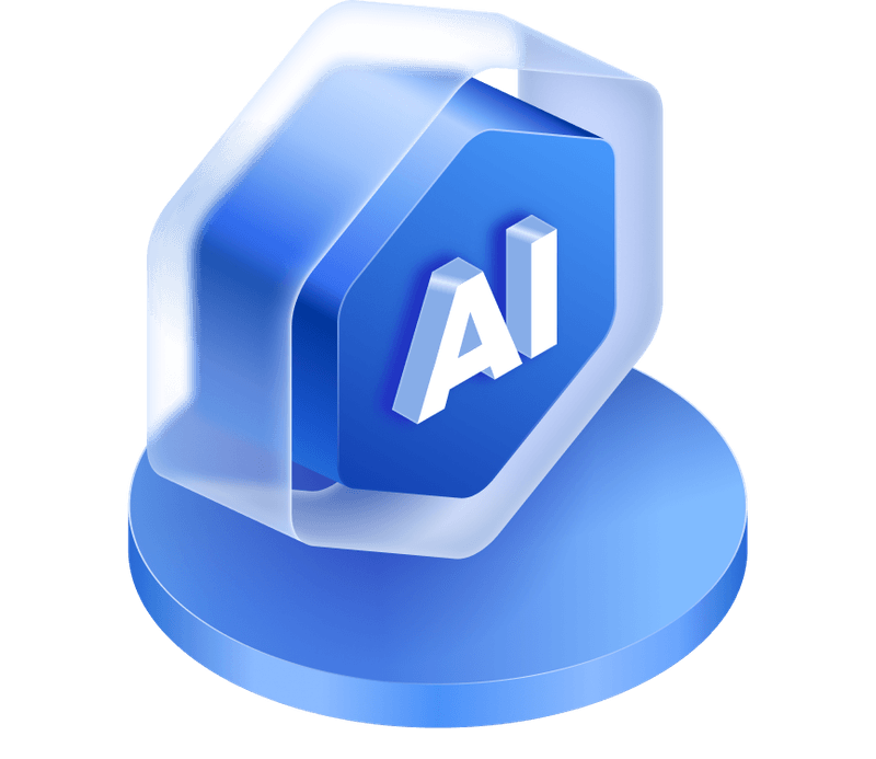 Blue icon with "AI" text, representing DSN Imaging’s compatibility with AI integrations and advanced dental tech.
